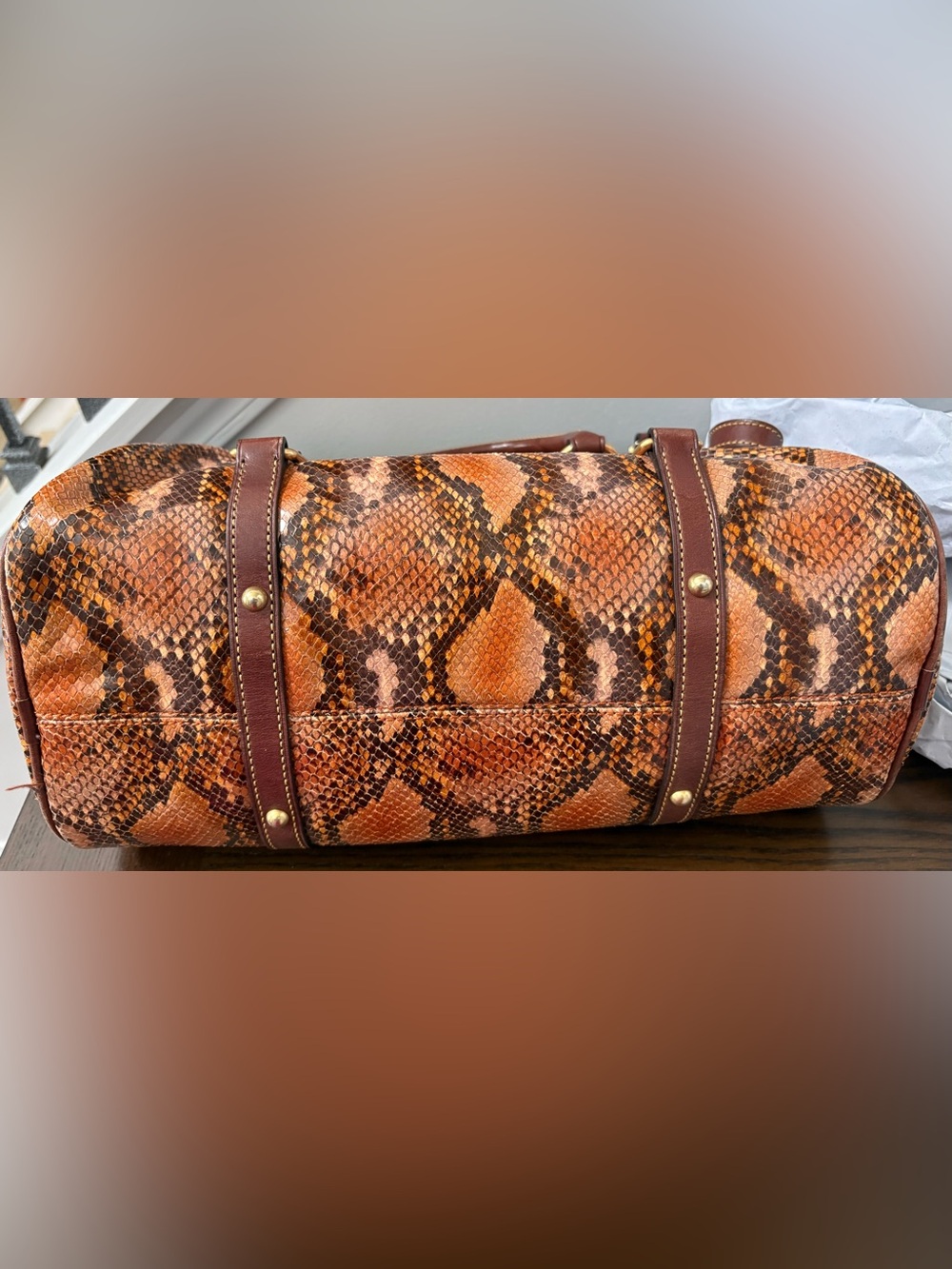 Dooney & Bourke Brown & Tan Python-Print Leather Satchel - Picture 4 of 5